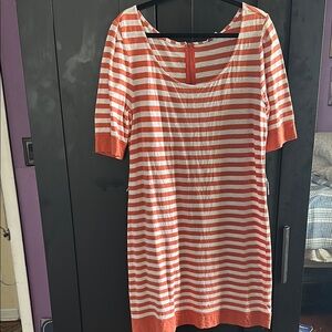 Banana Republic Orange and White Striped Midi Dress